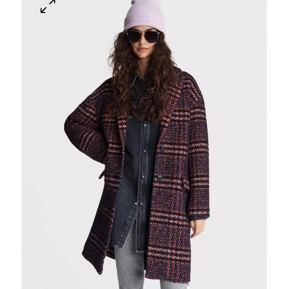 Rag & Bone Estelle Cocoon Wool Blend Plaid Coat Purple SZ Large